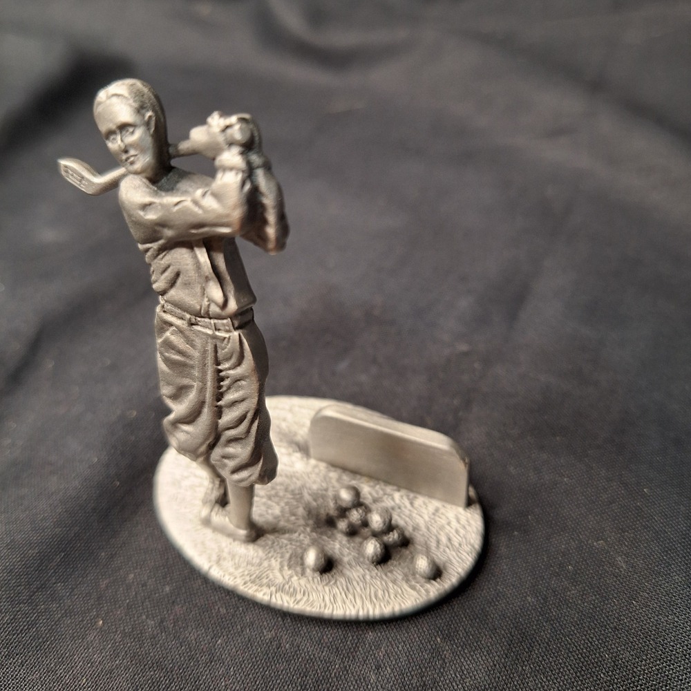 Fort Pewter Vintage Golfer Figurine Business Card Holder Desk Accessory Sports